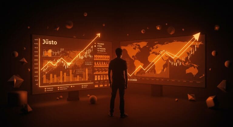 Fundador de startup mexicana frente a interfaz digital de supermercado reflejando crecimiento, expansión y cierre de retail digital.