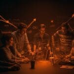 Equipo de startup tech colaborando con mentoría y visualizaciones de inteligencia artificial, reflejando el impacto real de LLMs en LATAM.