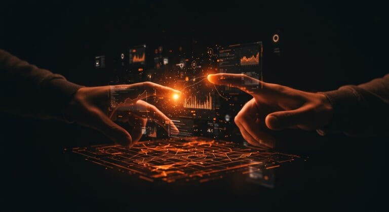 Logging estructurado y eventos visualizados en interfaz SaaS con metáforas de observabilidad y debugging en tecnología moderna.