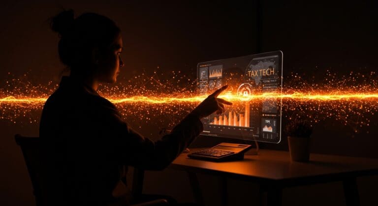 Interfaz digital de contabilidad automatizada con inteligencia artificial en tax tech impulsada por financiamiento startup.