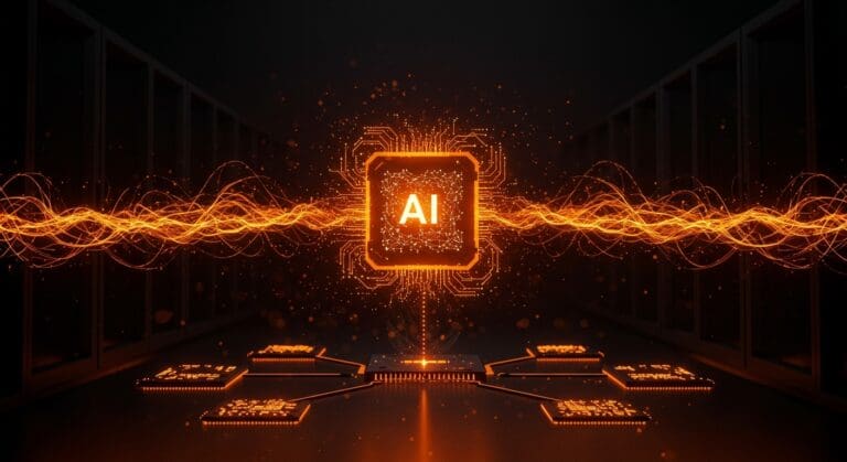 Imagen editorial futurista que representa la adquisición de Celestial AI por Marvell con enfoque en semiconductores, IA y fotónica en ecosistema tecnológico.