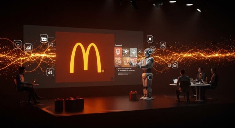 Imagen editorial de IA aplicada en publicidad de McDonald's durante la temporada navideña, ilustrando tendencias y oportunidades para startups en marketing digital.
