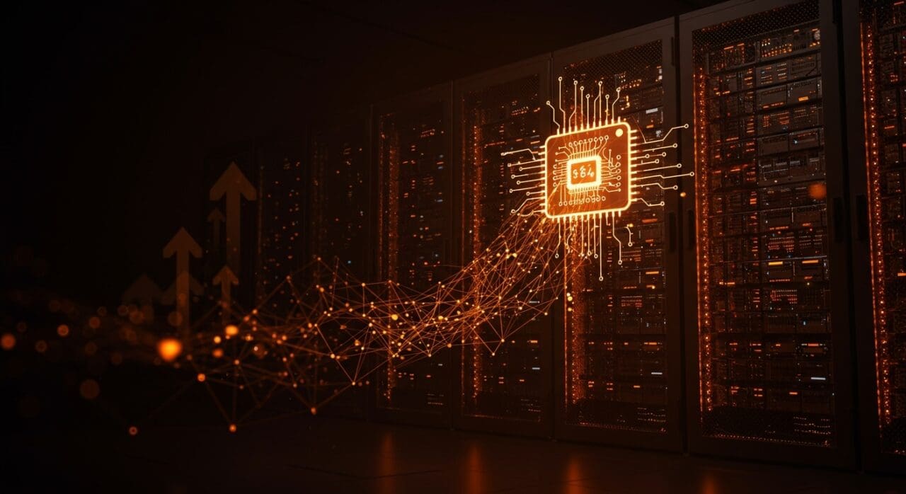 Data center futurista destacando memoria RAM y precios récord con enfoque en inteligencia artificial y supply chain, según tendencia tecnológica de Samsung.