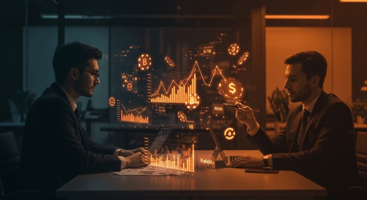 Mercados de predicción y apuestas representados con gráficos digitales y profesionales en medios, destacando impacto y tendencias para startups LATAM.