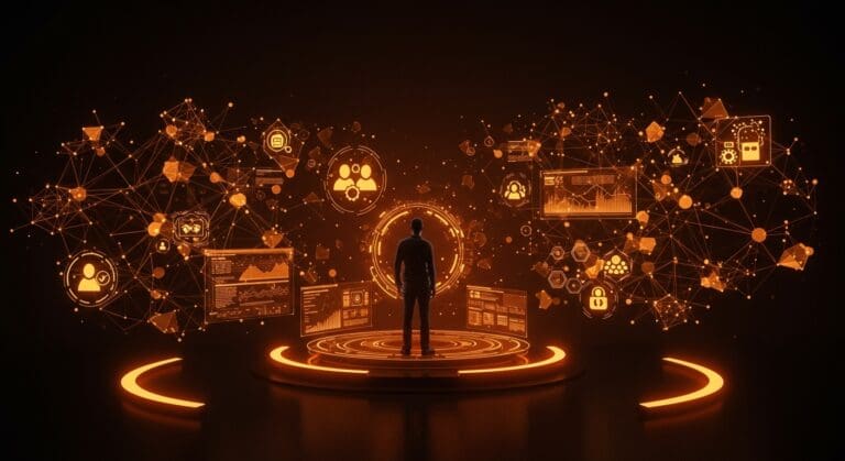 Imagen conceptual de inteligencia artificial y agentes autónomos simbolizando la adquisición de Manus por Meta en el ecosistema startup tecnológico.