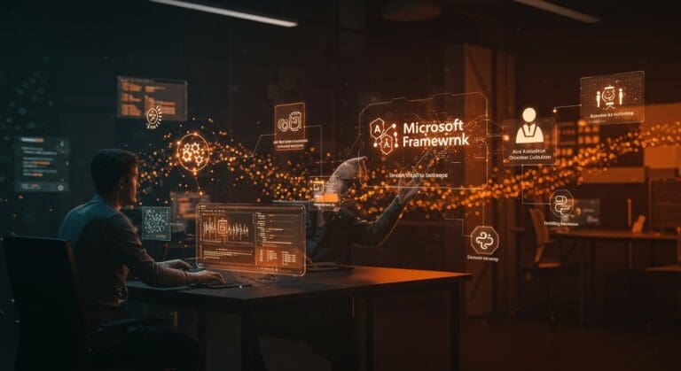 Microsoft Agent Framework mostrando agentes IA y automatización en desarrollo .NET y Python para founders tech en IA aplicada.