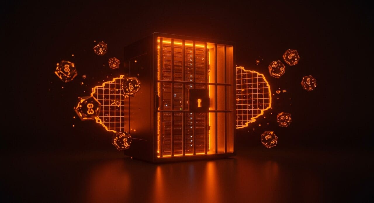 Migración de Mastodon a FreeBSD jails con automatización y seguridad en infraestructura tecnológica representada en arte digital.