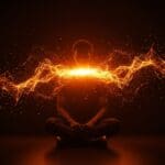 Fundador tech rodeado de una red digital naranja que representa comunidad, resiliencia y motivación en software libre y open source.