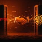 Análisis visual de la posible adquisición entre Netflix y Warner Bros en la industria audiovisual de streaming.