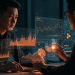 Fundador fintech analizando la volatilidad de XRP y su impacto en la nómina cripto en Asia con elementos visuales de cumplimiento regulatorio y stablecoins.