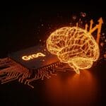 Adquisición de Groq por Nvidia representada con chip futurista y redes neuronales digitales simbolizando inversión y avance en tecnología de inteligencia artificial.