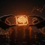 Intercambio de microchip futurista entre Nvidia y Groq simbolizando la mayor adquisición en IA y hardware en el ecosistema tech latinoamericano.