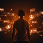 Monetización de creadores digitales ilustrada con flujos de ingresos y tecnología, inspirada en la historia de OnlyFans para emprendedores tech.