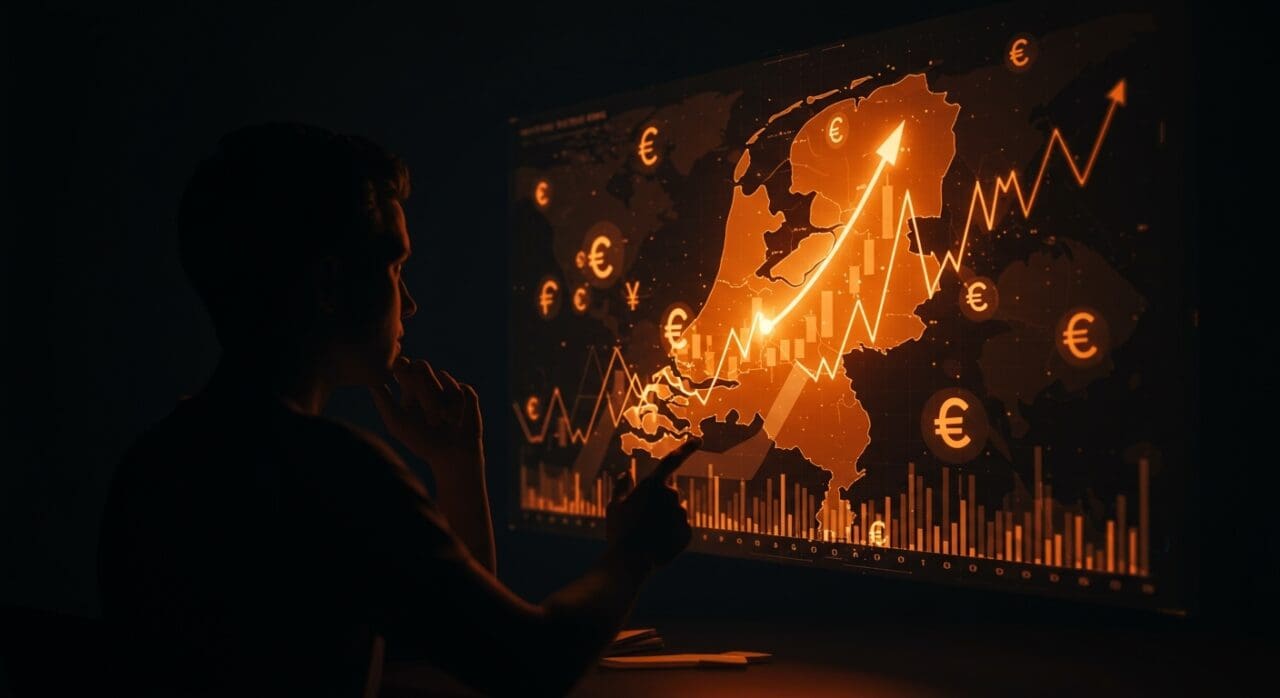 Visual conceptual de impuestos a ganancias no realizadas en Países Bajos enfocando finanzas internacionales y movilidad global para startups y expatriados.