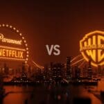 Oferta hostil de Paramount por Warner Bros. Discovery destacando competencia con Netflix en financiamiento y fusiones corporativas.