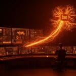 Founder en ambiente tecnológico con IA aplicada y automatización, celebrando $100M de funding en startup SaaS para competir con Spotify Backstage.