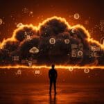 Fundador de startup frente a la nube digital enfatizando la importancia del anonimato y la privacidad digital en SaaS y servicios cloud.