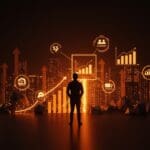 Inversiones de private equity impulsando startups tech en LATAM con metáforas visuales de escalabilidad y gobernanza.