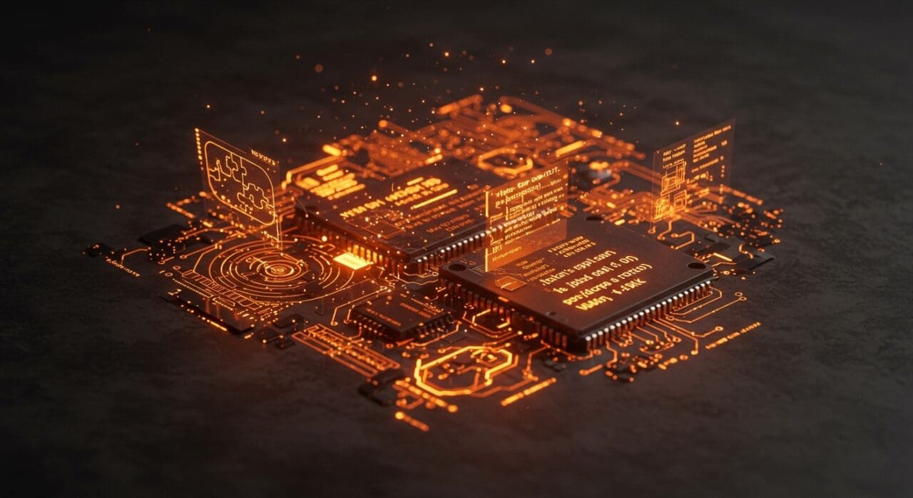Reconstrucción del SDK perdido de VisiCorp Visi On con metáforas visuales de ingeniería inversa y software legacy en estilo Ecosistema Startup.