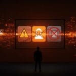 Prohibición de stalkerware y regulación tecnológica reflejada en una imagen editorial con enfoque en privacidad y riesgos legales para startups tech.