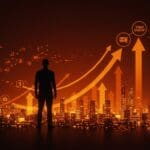 Fundador observando un paisaje tecnológico futurista que simboliza la continuidad de The Next Web y el futuro del ecosistema tech.