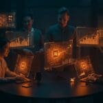 Imagen editorial que representa funding y valoración en startups de IA, mostrando fundadores tech y crecimiento en Serie A.