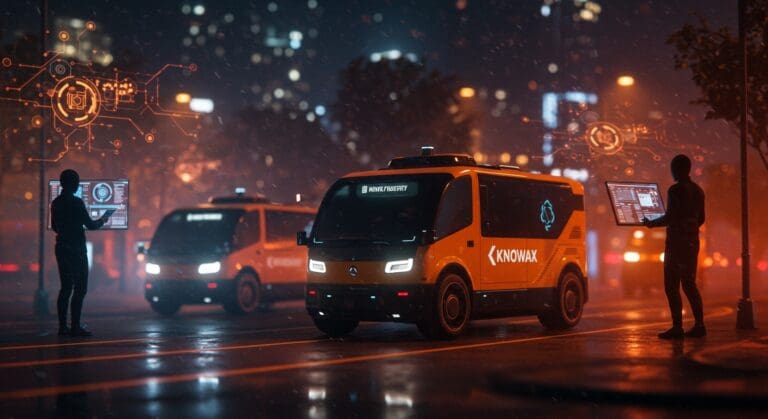 Robotaxis autónomos KnoWay en GTA Online con vigilancia digital y tendencias tecnológicas en gaming.