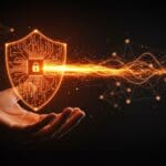 Ilustración conceptual de la adquisición de Armis por ServiceNow mostrando un escudo digital que simboliza ciberseguridad e IA avanzada en el ecosistema startup tech.