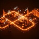 Flujos financieros del sistema de salud de EE.UU. con metáforas visuales de modelos internacionales y aprendizajes estratégicos para emprendedores.