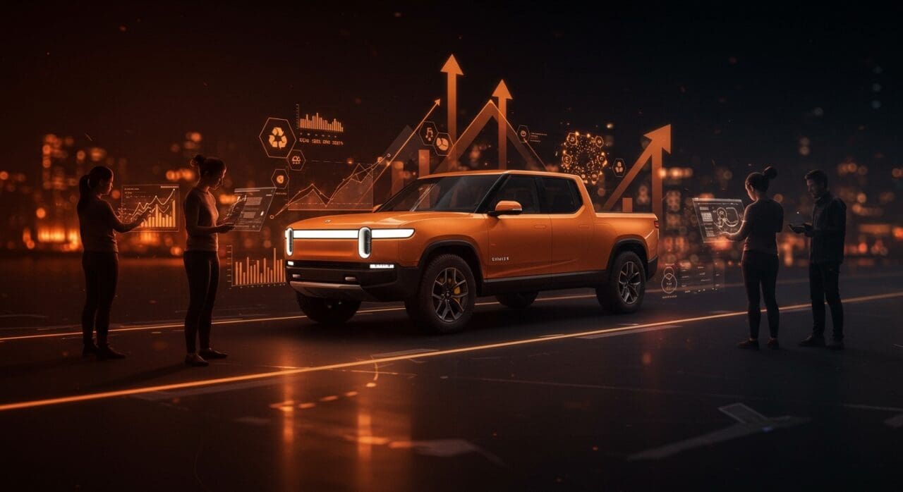 Camioneta eléctrica Slate destacando con 150,000 reservas, simbolizando la resiliencia en el mercado de vehículos eléctricos y tendencias tech para startups.