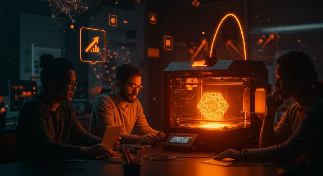 Startup innovadora en impresión 3D mostrando tecnología de fabricación aditiva y votación para startups en 2025.