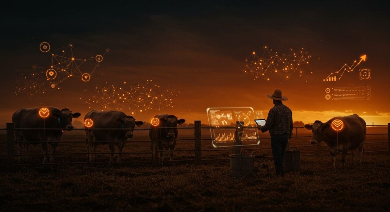 Startup agtech Halter usando IA y GPS para manejo inteligente de ganado en tecnología agrícola innovadora.