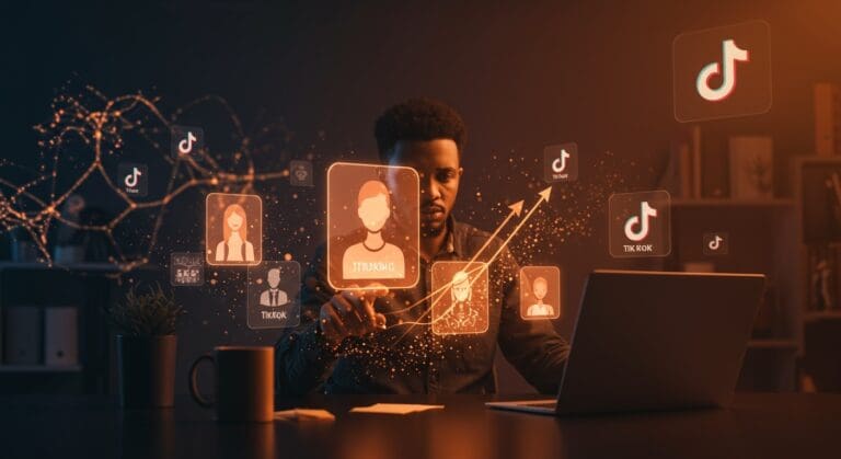 Startup IA Doublespeed con fundador gestionando influencers generados por inteligencia artificial en redes sociales, destacando la automatización y retos éticos.