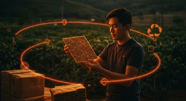 Startup peruana transformando residuos de café en biocuero sostenible promoviendo economía circular e innovación.