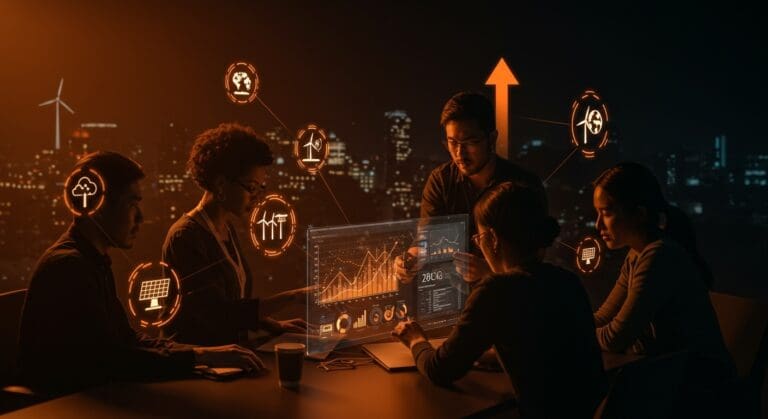 Startup cleantech y energía colaborando en innovaciones tecnológicas para tendencias de mercado global en Disrupt 2025.