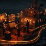 Convocatoria de startups para innovación tecnológica en navegación en Magallanes, con founders latinos colaborando en un entorno naval futurista.