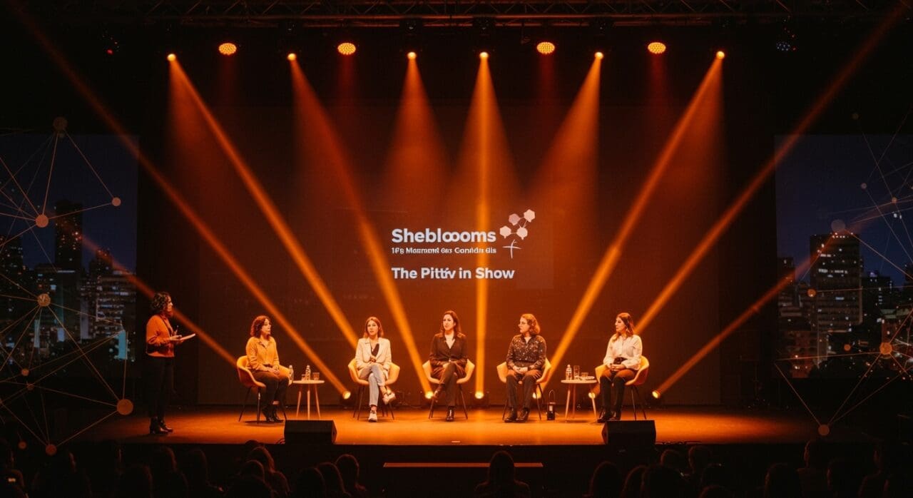 Startups lideradas por mujeres presentando proyectos en Málaga para inversión en The Pitch Show organizado por Sheblooms.