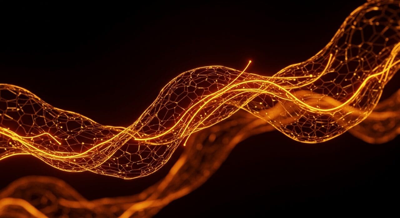 Visualización abstracta de tensión superficial en arquitectura de software, reflejando integridad y estabilidad en diseño de sistemas SaaS.