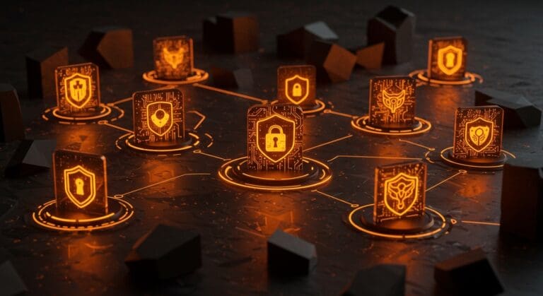 Innovadoras startups de ciberseguridad destacadas en Disrupt Startup Battlefield 2025 con una red digital que simboliza innovación y tendencias de tecnología.