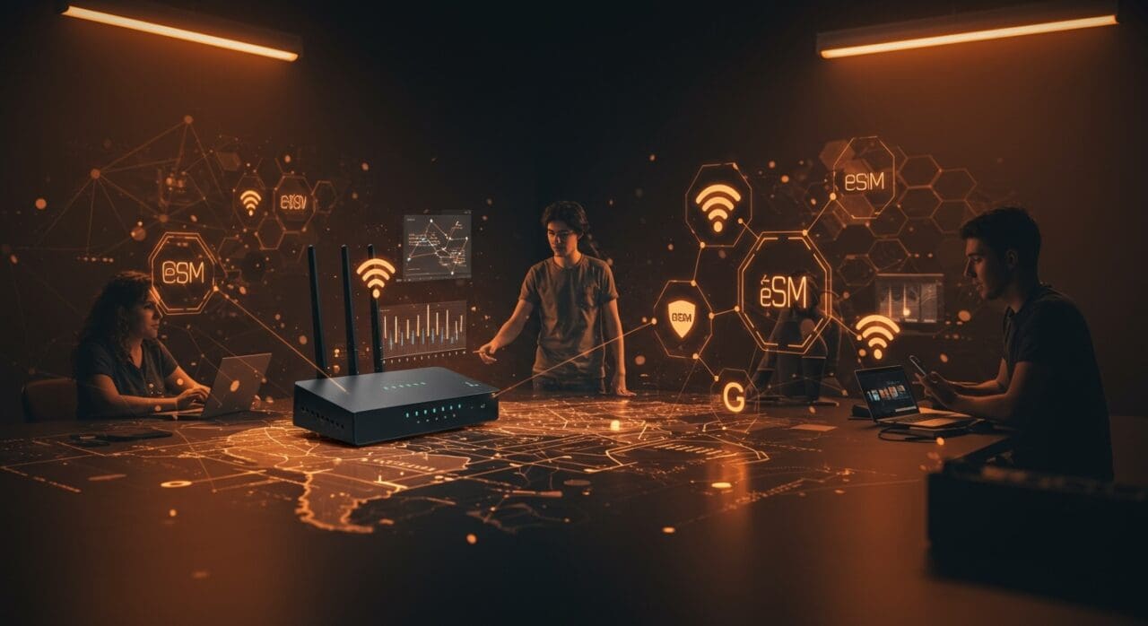 Conectividad flexible UniFi 5G y WiFi 7 para startups en LATAM con tecnología eSIM y control centralizado en un entorno colaborativo innovador.