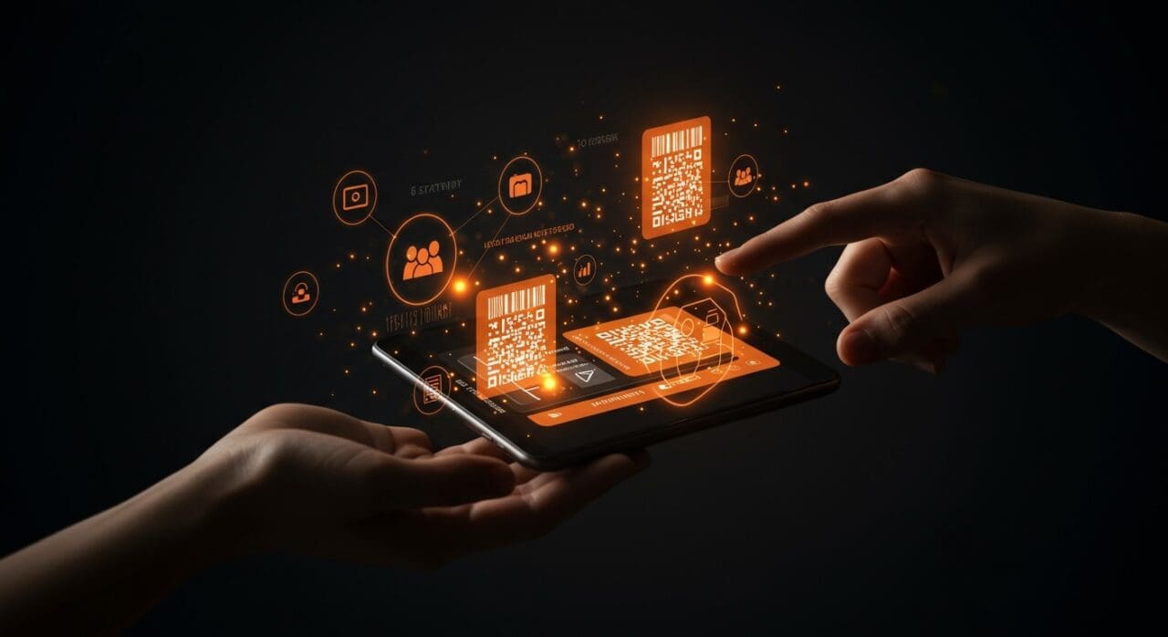 Interfaz digital de WalletWallet creando pases de Apple Wallet con códigos de barras, destacando automatización y productividad para startups.