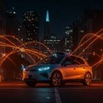 Vehículo autónomo Waymo detenido en apagón de San Francisco reflejando retos en movilidad autónoma e infraestructura tecnológica.