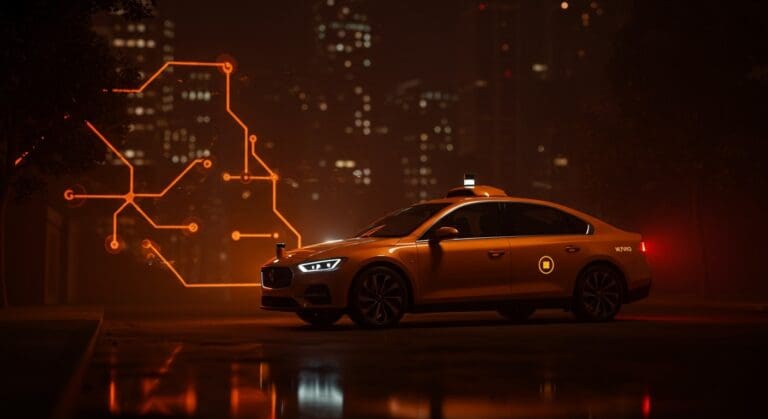 Robotaxi autónomo de Waymo detenido en una calle de San Francisco durante un apagón, ilustrando desafíos en movilidad autónoma y tecnología startup.