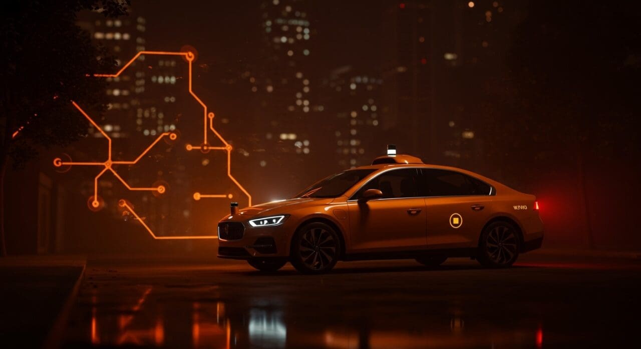 Robotaxi autónomo de Waymo detenido en una calle de San Francisco durante un apagón, ilustrando desafíos en movilidad autónoma y tecnología startup.