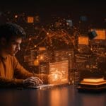 Escena de desarrollo web experimental con IA Telex de WordPress mostrando colaboración avanzada en vibe coding y herramientas tech para founders y equipos no-code.