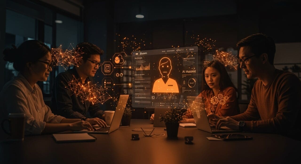 Usuarios gratuitos interactuando con el asistente de IA de Zoom en la web, mejorando productividad y automatización en startups.