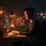 Creador de contenido monetizando tutoriales de automatización con inteligencia artificial en el ecosistema startup de 100x.bot.