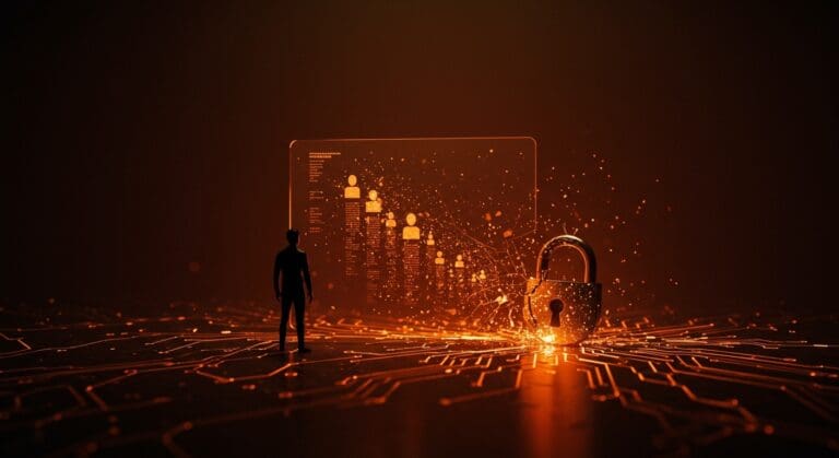 Acceso indebido a datos personales en entorno tecnológico, ilustrando riesgos legales y de seguridad en startups y compliance legal.