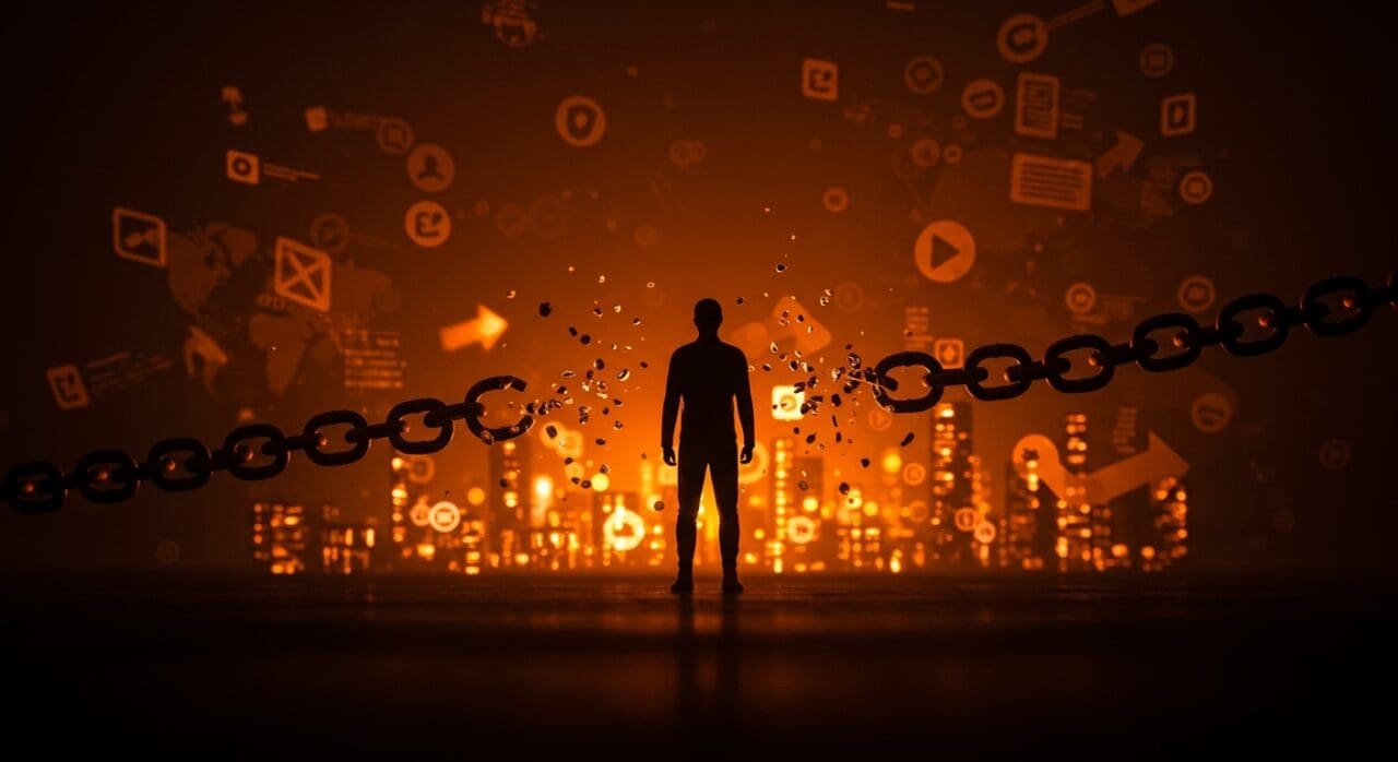 Activismo económico y boicot a empresas tecnológicas representado por una figura firme frente a un paisaje digital, destacando el impacto social y ético en startups y mercado tecnológico.