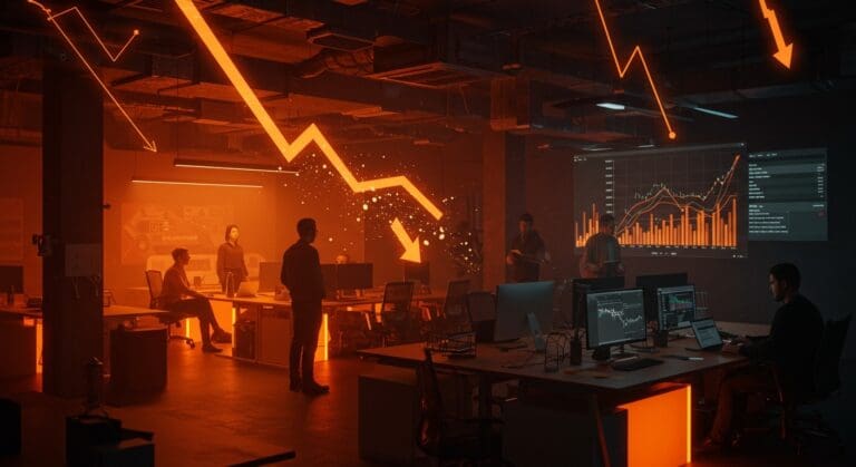 Despidos masivos en Amazon impactan el empleo tecnológico y startups LATAM reflejados en escena editorial con tono naranja y negro.